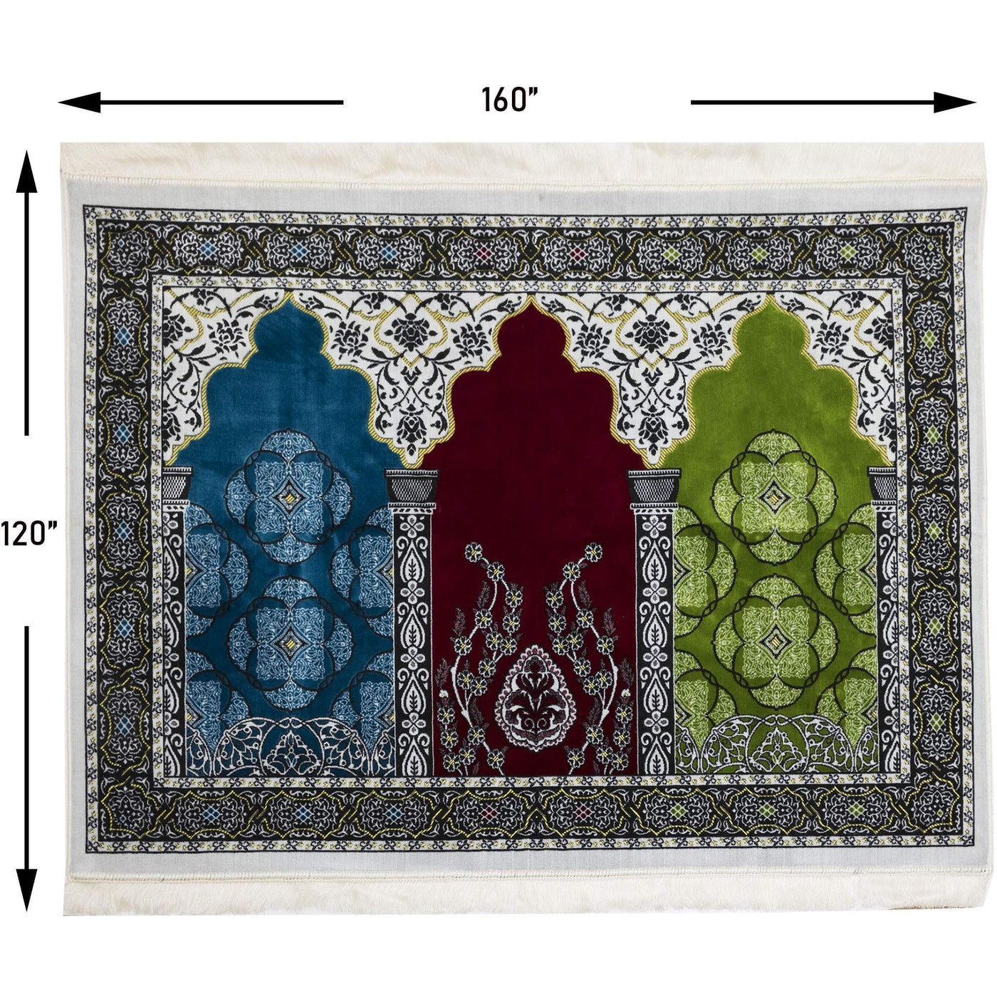 Modefa Prayer Rug Green/Red/Blue Wide 3 Person Prayer Rug | Floral Arch - #17-8
