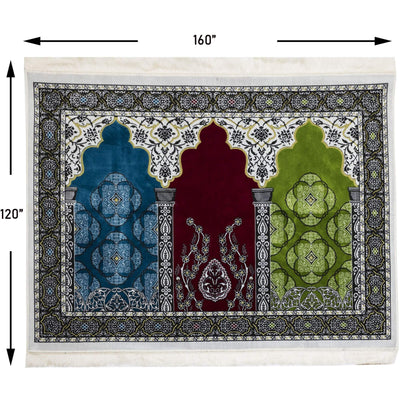 Modefa Prayer Rug Green/Red/Blue Wide 3 Person Prayer Rug | Floral Arch - #17-8