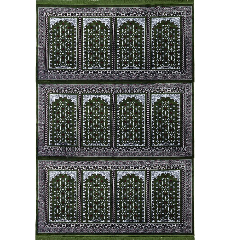 Modefa Prayer Rug Green/Red Wide 12 Person Masjid Islamic Prayer Rug | Vined Arch - Green & Red