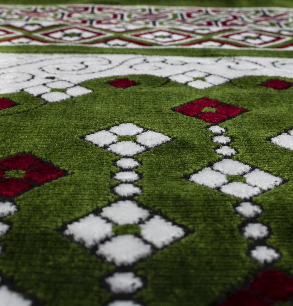 Modefa Prayer Rug Green/Red Wide 12 Person Masjid Islamic Prayer Rug | Vined Arch - Green & Red