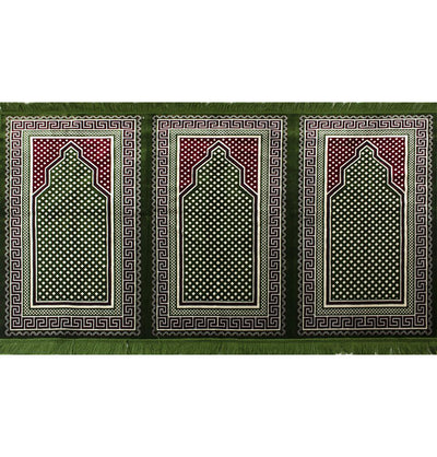 Wide 3 Person Masjid Islamic Prayer Rug - Green/Red