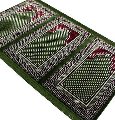 Wide 3 Person Masjid Islamic Prayer Rug - Green/Red