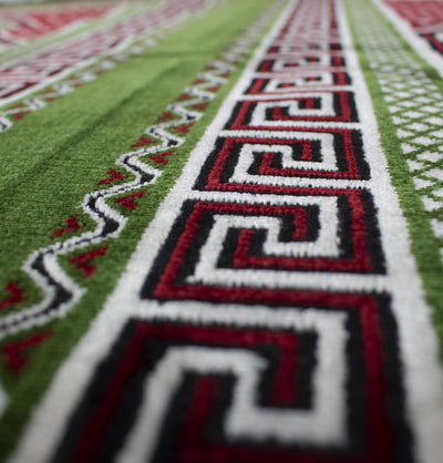 Wide 3 Person Masjid Islamic Prayer Rug - Green/Red