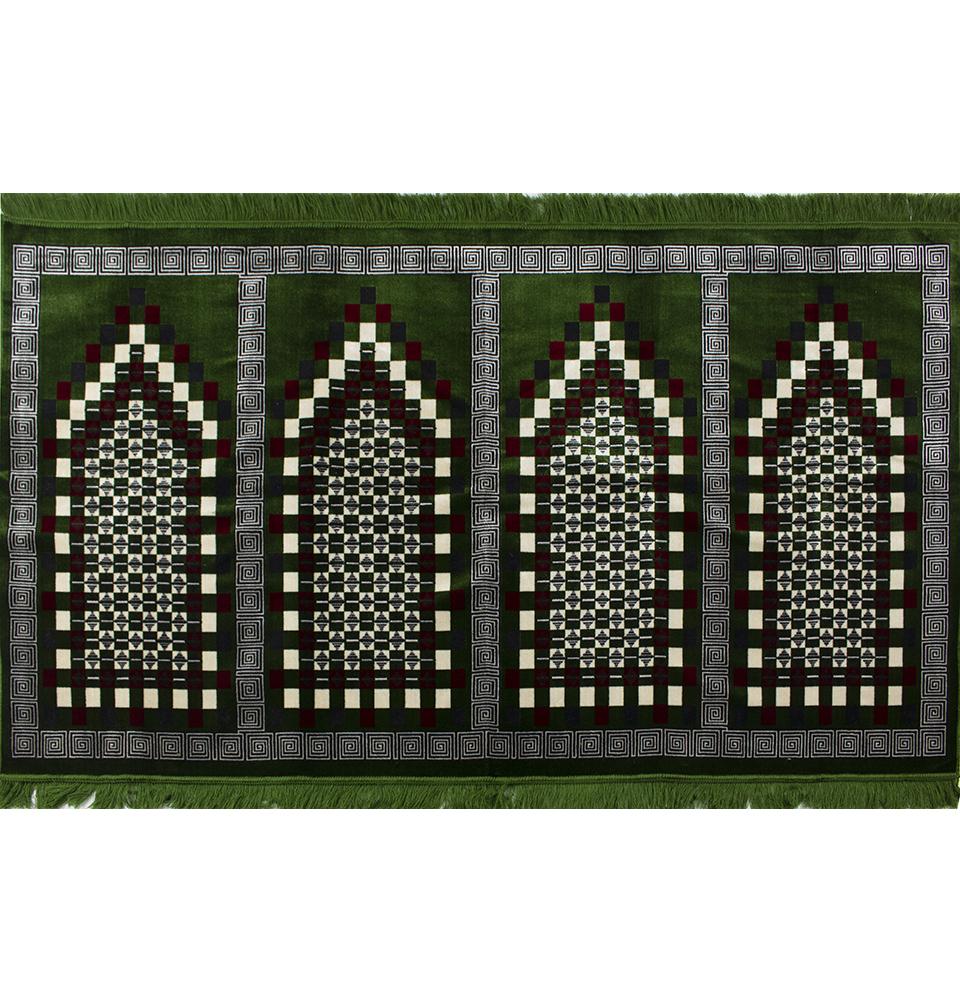 Wide 4 Person Masjid Prayer Rug - Geometric Spirals Green