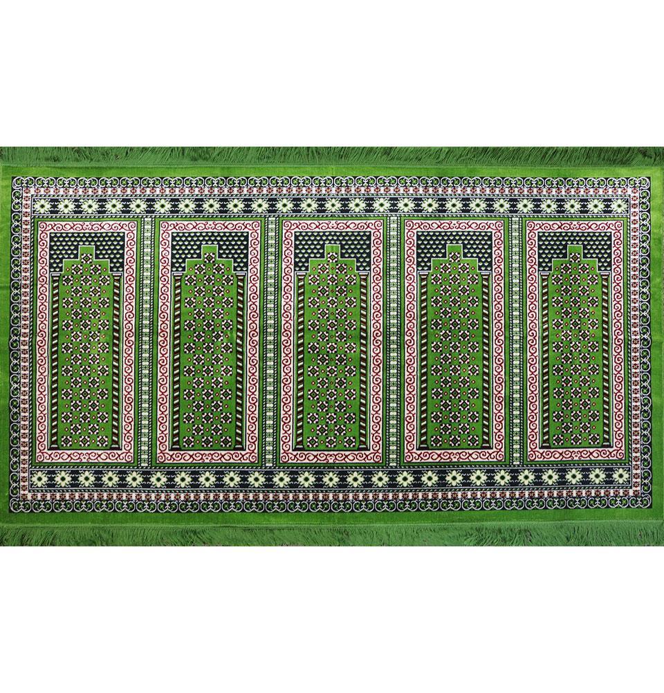 Wide 5 Person Masjid Islamic Prayer Rug - Geometric Green