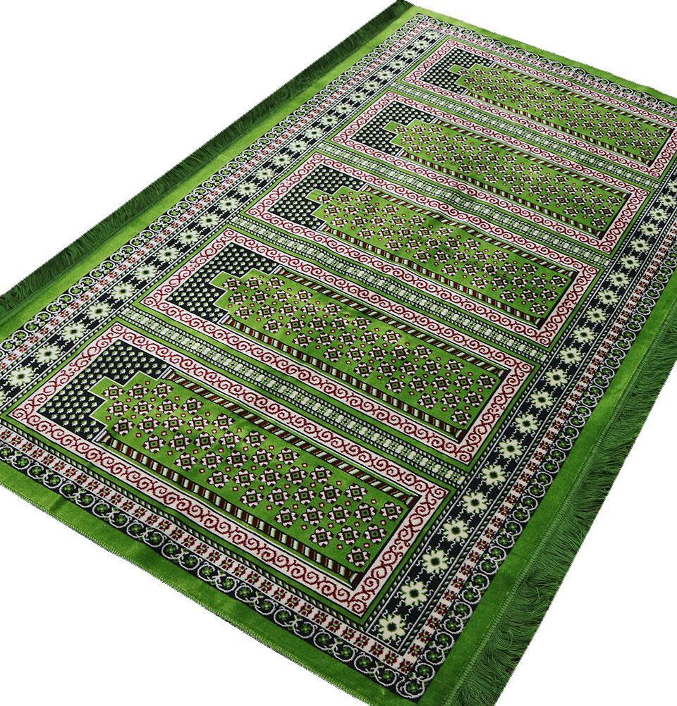 Wide 5 Person Masjid Islamic Prayer Rug - Geometric Green