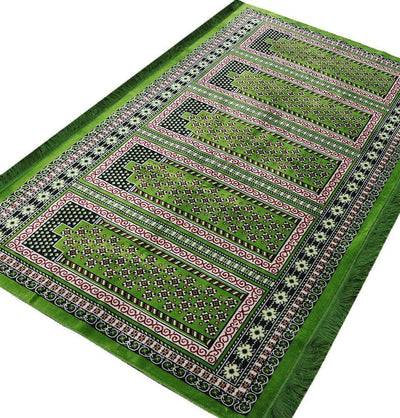 Wide 5 Person Masjid Islamic Prayer Rug - Geometric Green