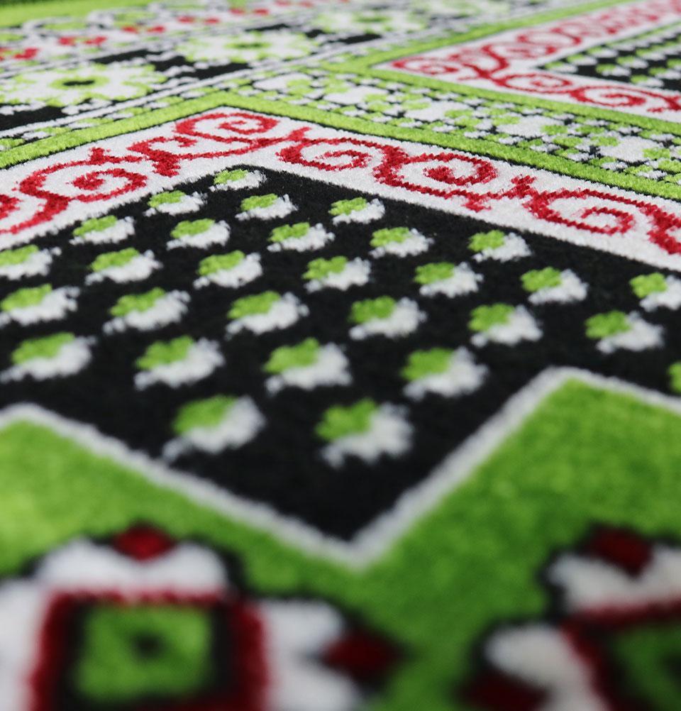 Wide 5 Person Masjid Islamic Prayer Rug - Geometric Green