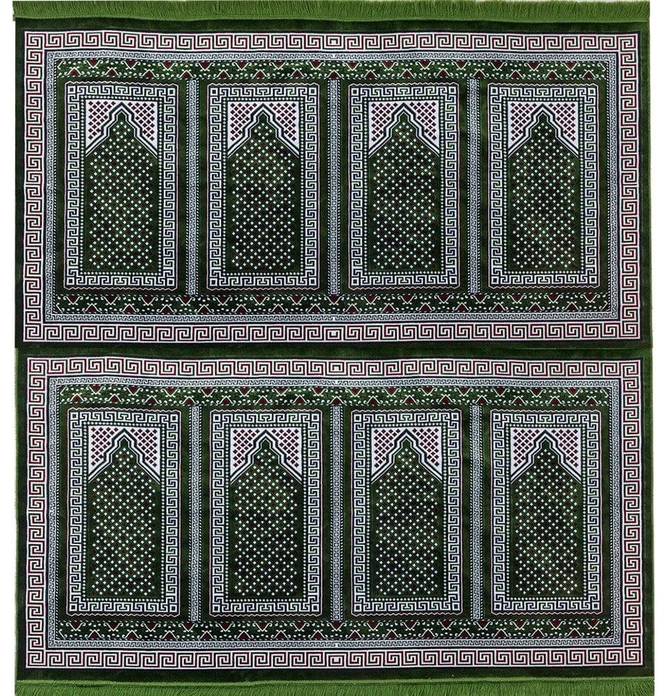 Modefa Prayer Rug Green/Red Wide 8 Person Masjid Islamic Prayer Rug | Dotted Green & Red