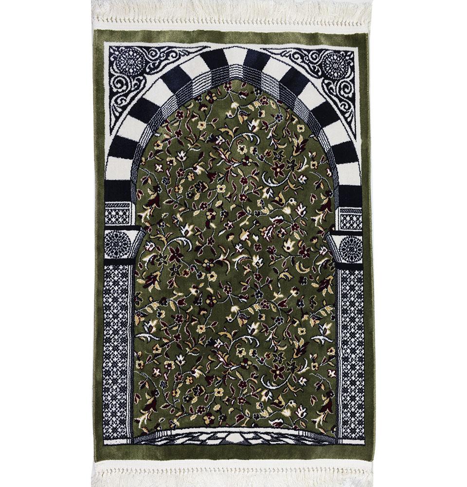 Modefa Prayer Rug Green Velvet Islamic Prayer Rug Thick Kilim Style Mihrab - Green