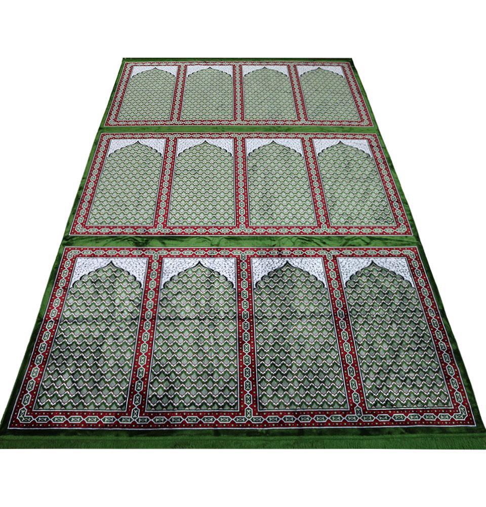 Wide 12 Person Masjid Islamic Prayer Rug - Green