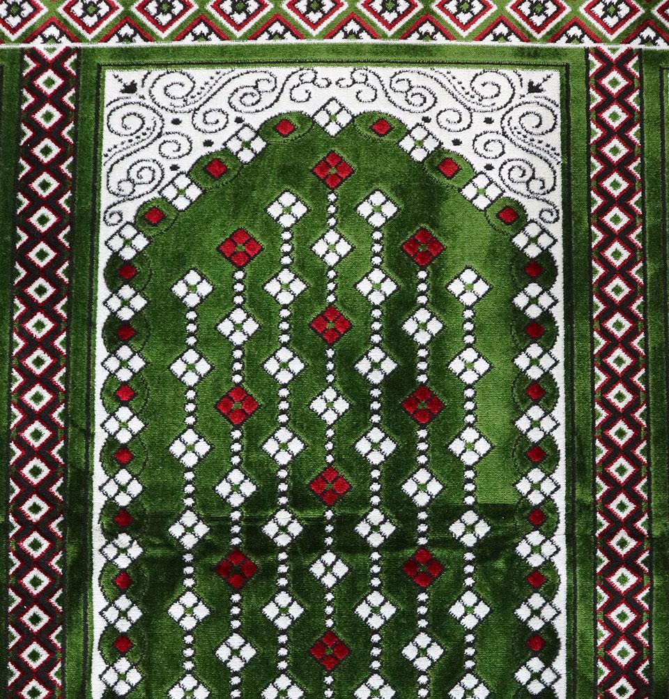 Wide 8 Person Masjid Islamic Prayer Rug - Geometric Vined Green
