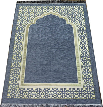 Modefa Prayer Rug Grey Chenille Embroidered Selcuk Star Islamic Prayer Mat - Grey
