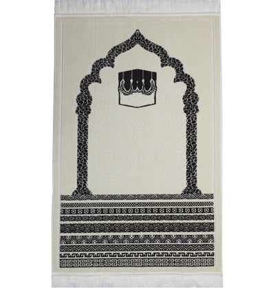 Modefa Prayer Rug Grey Plush Velvet Islamic Prayer Rug Royal Mihrab Kaba - Grey