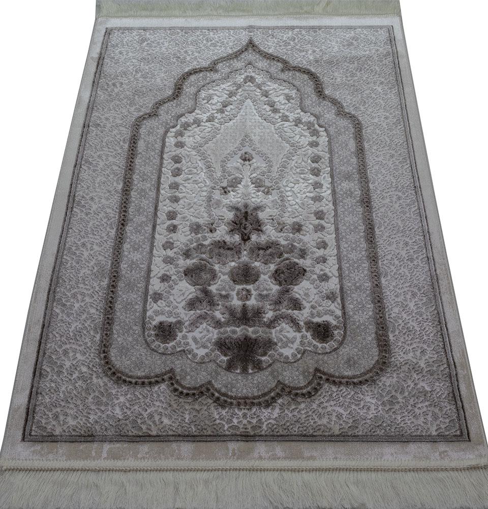 Modefa Prayer Rug Hazelnut/Cream Luxury Velvet Islamic Prayer Rug | Winter Rose - Hazelnut & Cream