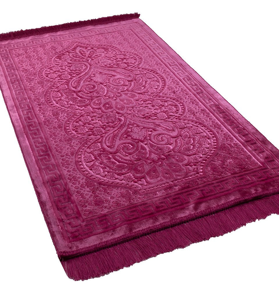 Modefa Prayer Rug Hot Pink Luxury Velvet Islamic Prayer Rug Gift Box Set with Prayer Beads - Hot Pink