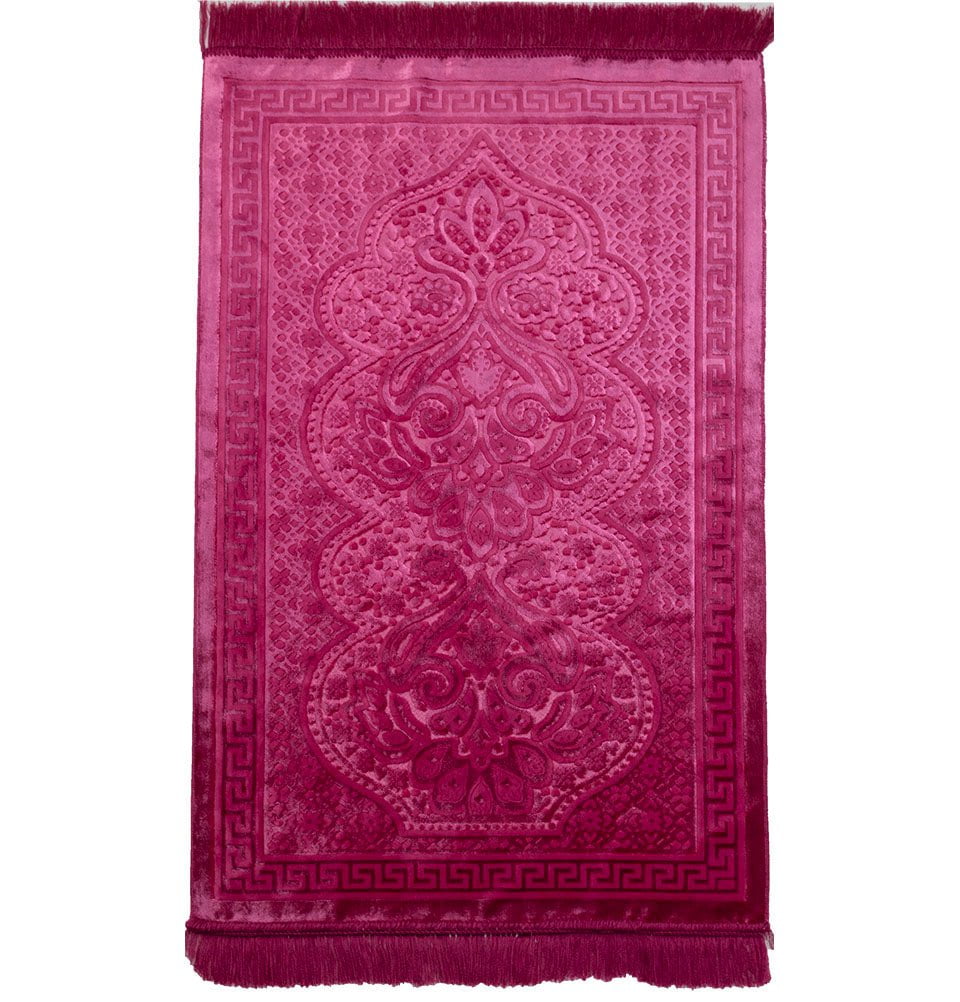 Modefa Prayer Rug Hot Pink Luxury Velvet Islamic Prayer Rug Gift Box Set with Prayer Beads - Hot Pink