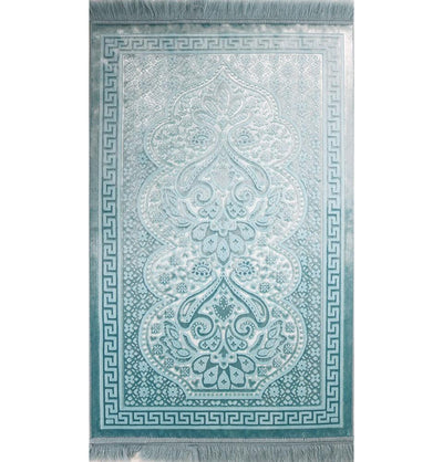 Luxury Velvet Islamic Prayer Rug Paisley - Ice Blue
