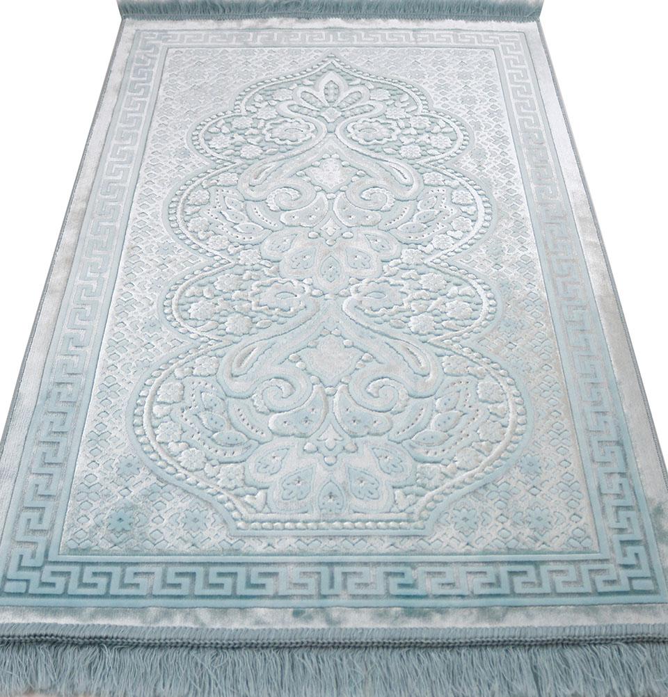 Luxury Velvet Islamic Prayer Rug Paisley - Ice Blue