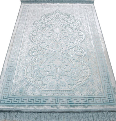 Luxury Velvet Islamic Prayer Rug Paisley - Ice Blue
