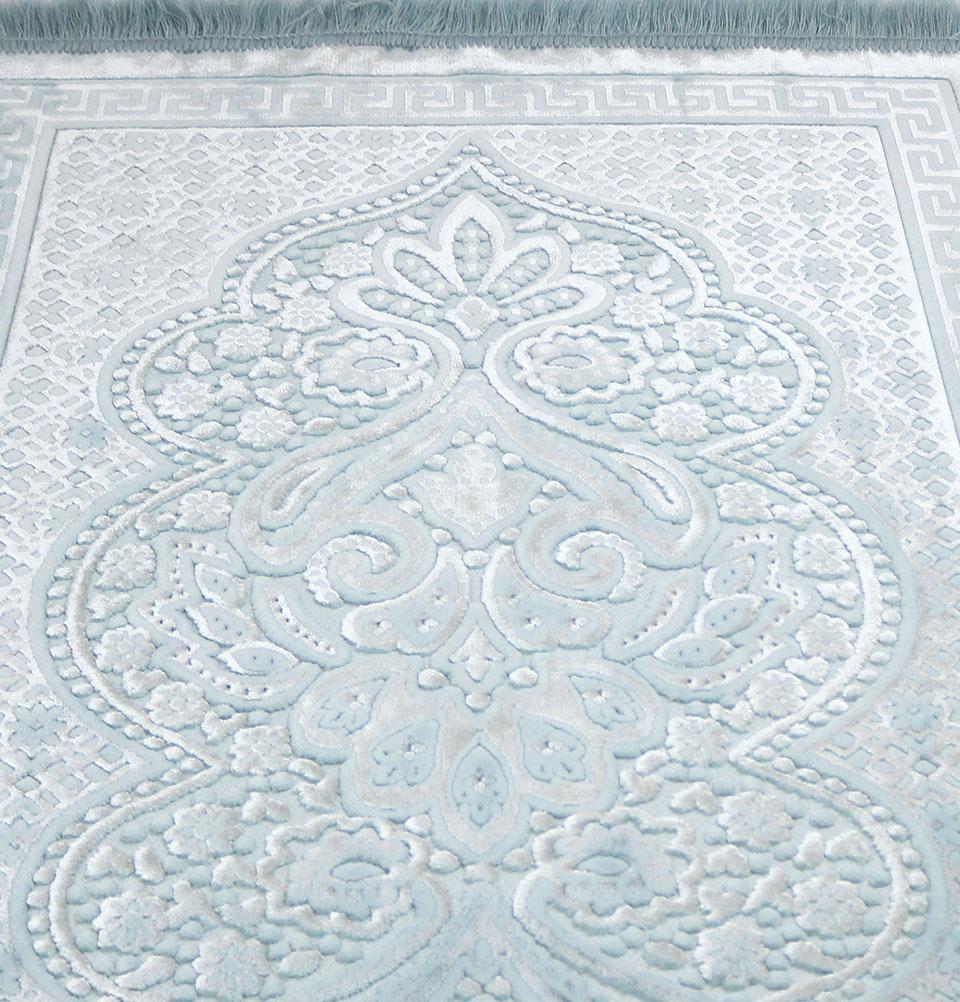 Luxury Velvet Islamic Prayer Rug Paisley - Ice Blue