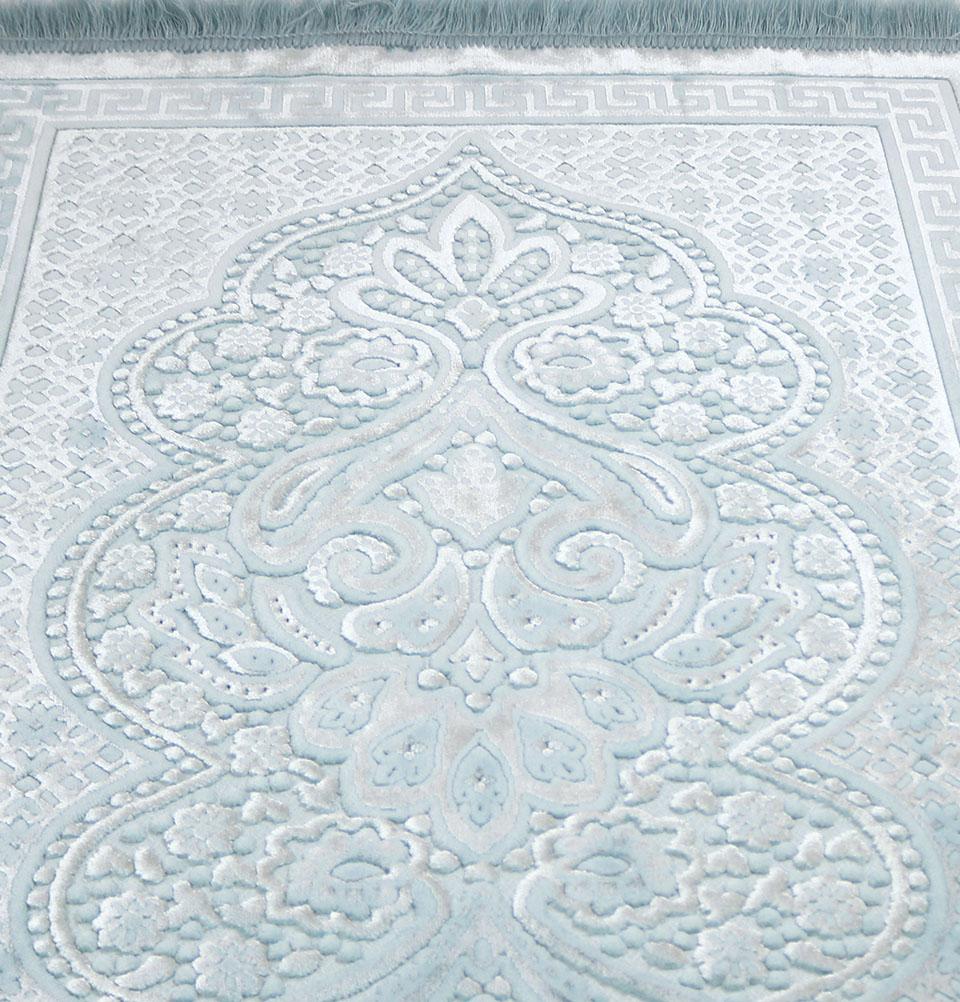 Luxury Velvet Islamic Prayer Rug Paisley - Ice Blue
