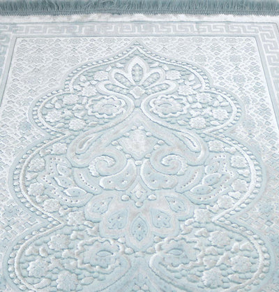 Luxury Velvet Islamic Prayer Rug Paisley - Ice Blue