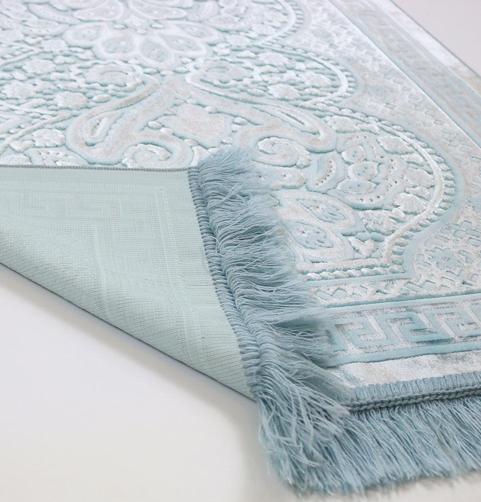 Luxury Velvet Islamic Prayer Rug Paisley - Ice Blue