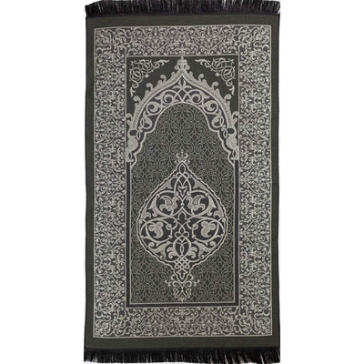 Modefa Prayer Rug Islamic Chenille Prayer Mat Kaba Gift Box Set with Prayer Beads - Ottoman Grey