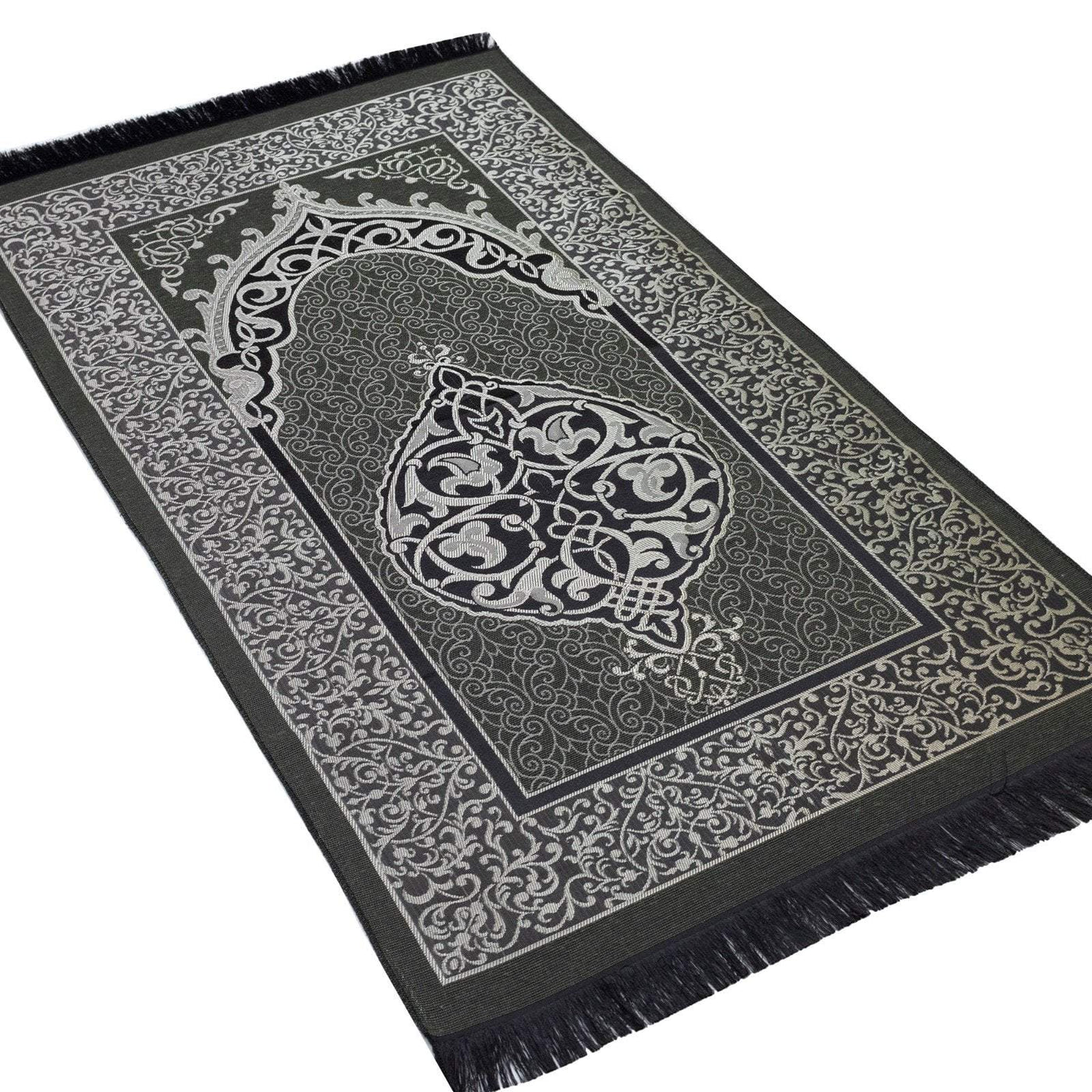 Modefa Prayer Rug Islamic Chenille Prayer Mat Kaba Gift Box Set with Prayer Beads - Ottoman Grey
