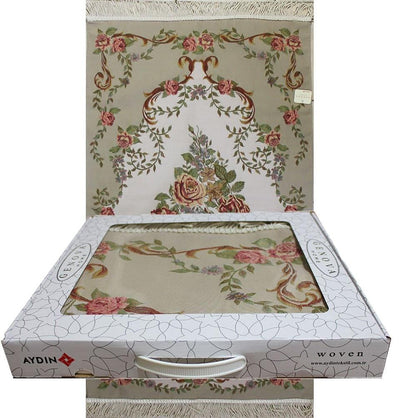 Modefa Prayer Rug Luxury Thin Embroidered Prayer Mat Gift Box Set 'Lavanta' - Ivory Floral Bouquet - Modefa 