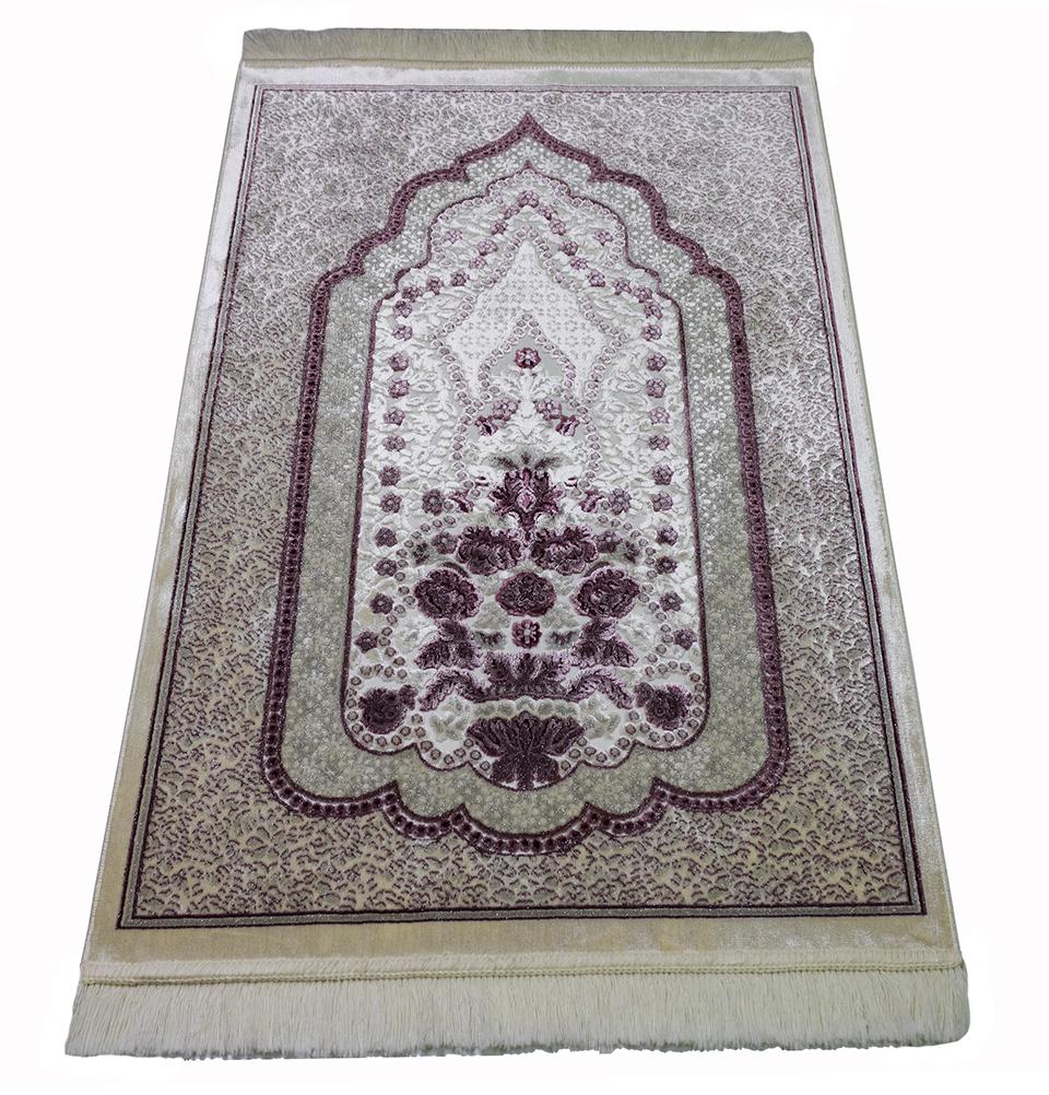 Modefa Prayer Rug Ivory Keepsake Velvet Gift Set with| Luxury Winter Rose Prayer Rug & Tesbih - Ivory