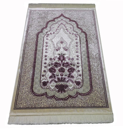 Modefa Prayer Rug Ivory Keepsake Velvet Gift Set with| Luxury Winter Rose Prayer Rug & Tesbih - Ivory