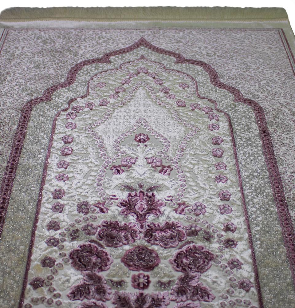 Modefa Prayer Rug Ivory Keepsake Velvet Gift Set with| Luxury Winter Rose Prayer Rug & Tesbih - Ivory