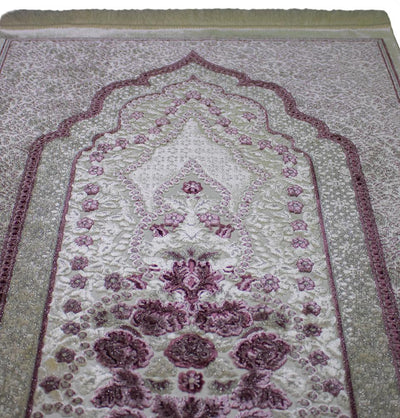 Modefa Prayer Rug Ivory Keepsake Velvet Gift Set with| Luxury Winter Rose Prayer Rug & Tesbih - Ivory