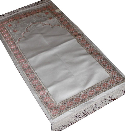 Luxury Thin Embroidered Prayer Mat Gift Box Set Simple Rose- Ivory