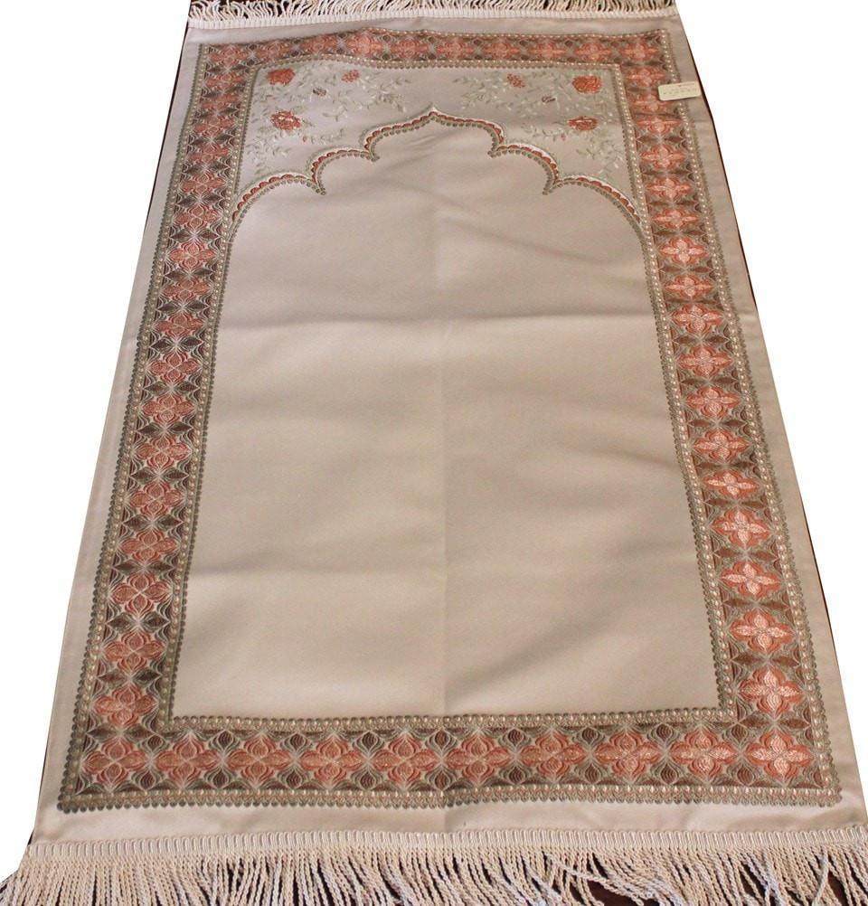 Luxury Thin Embroidered Prayer Mat Gift Box Set Simple Rose- Ivory