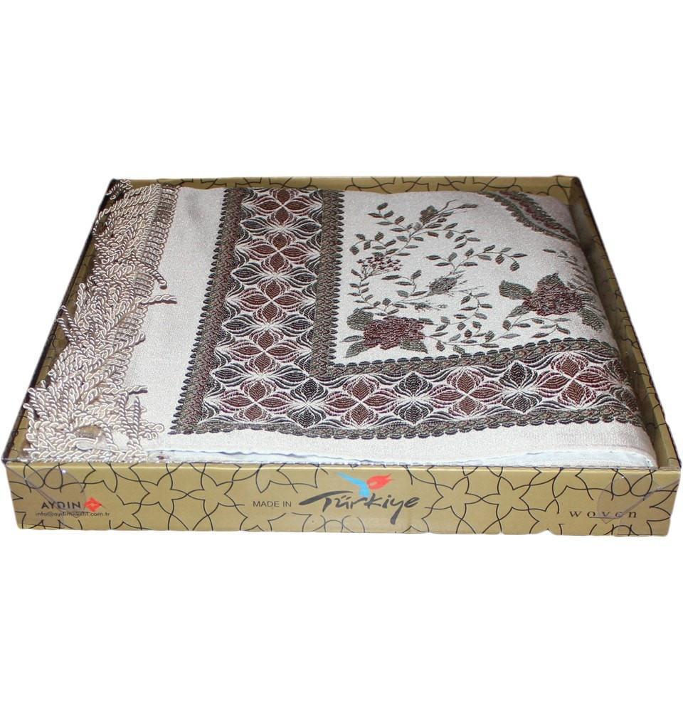 Luxury Thin Embroidered Prayer Mat Gift Box Set Simple Rose- Ivory