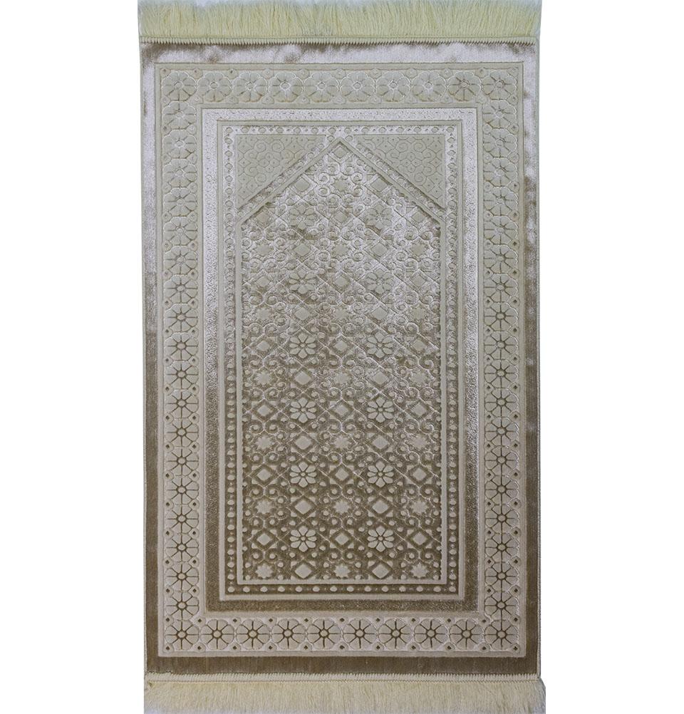 Modefa Prayer Rug Ivory Luxury Velvet Islamic Prayer Rug Floral Stamp - Ivory