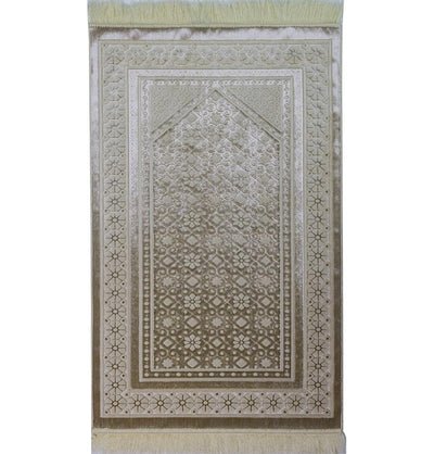 Modefa Prayer Rug Ivory Luxury Velvet Islamic Prayer Rug Floral Stamp - Ivory