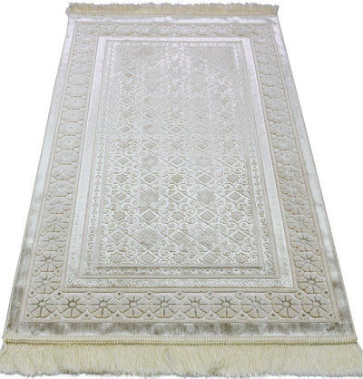 Modefa Prayer Rug Ivory Luxury Velvet Islamic Prayer Rug Floral Stamp - Ivory