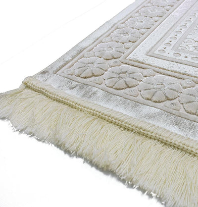 Modefa Prayer Rug Ivory Luxury Velvet Islamic Prayer Rug Floral Stamp - Ivory