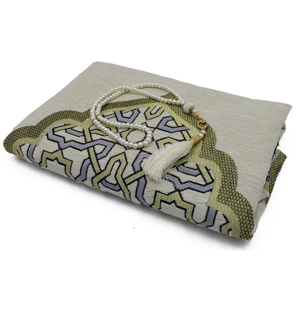 Modefa Prayer Rug Ivory Ramadan Gift Box Set - 5 Pieces with Prayer Mat - Creme