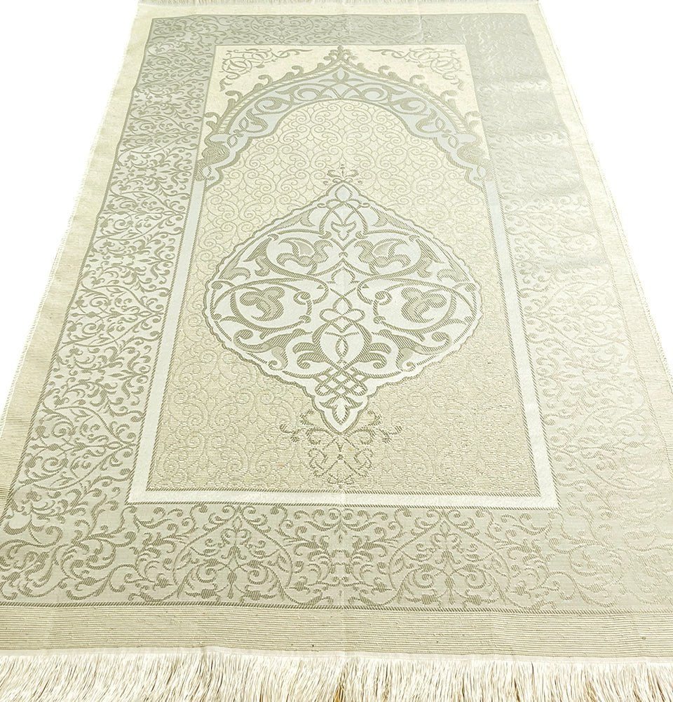 Modefa Prayer Rug Ivory Ramadan Kareem Cylinder Gift Box Set with Prayer Mat & Prayer Beads - Ivory