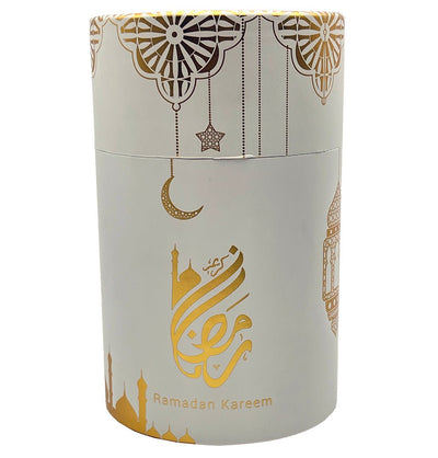 Modefa Prayer Rug Ivory Ramadan Kareem Cylinder Gift Box Set with Prayer Mat & Prayer Beads - Ivory