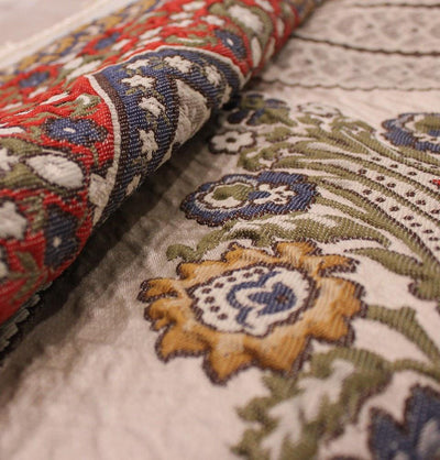 Modefa Prayer Rug Large Wide Luxury Thin Embroidered Prayer Mat Gift Box Set 'Jacobean' Tulip- Ivory / Red - Modefa 