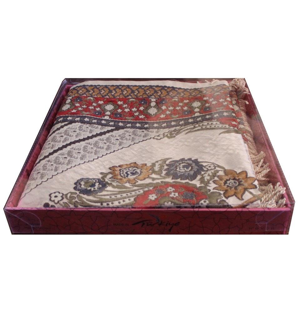 Modefa Prayer Rug Large Wide Luxury Thin Embroidered Prayer Mat Gift Box Set 'Jacobean' Tulip- Ivory / Red - Modefa 