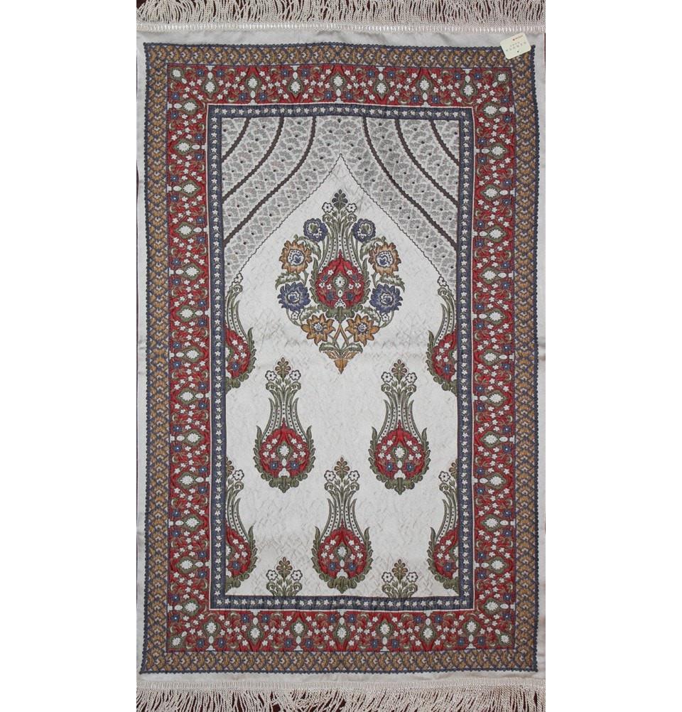 Modefa Prayer Rug Large Wide Luxury Thin Embroidered Prayer Mat Gift Box Set 'Jacobean' Tulip- Ivory / Red - Modefa 