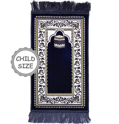 Modefa Prayer Rug Kb1 Navy Blue Child Velvet Islamic Prayer Rug - Kaba KB1 Navy Blue