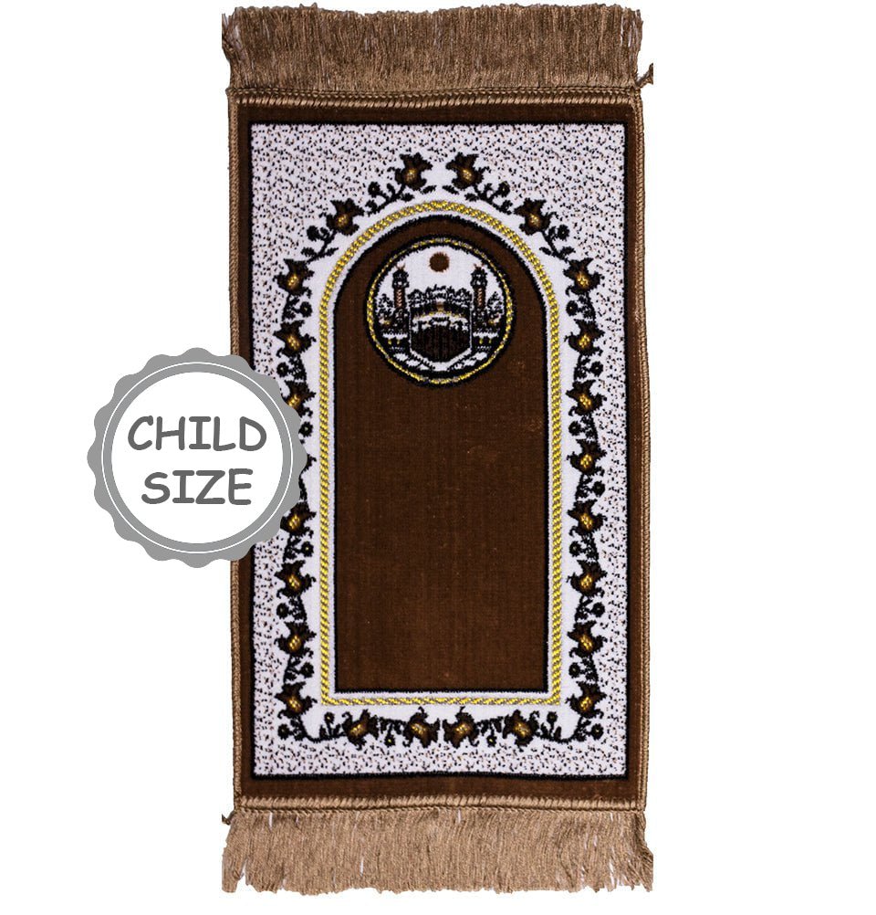 Modefa Prayer Rug Kb2 Light Brown Child Velvet Islamic Prayer Rug - Kaba KB2 Light Brown